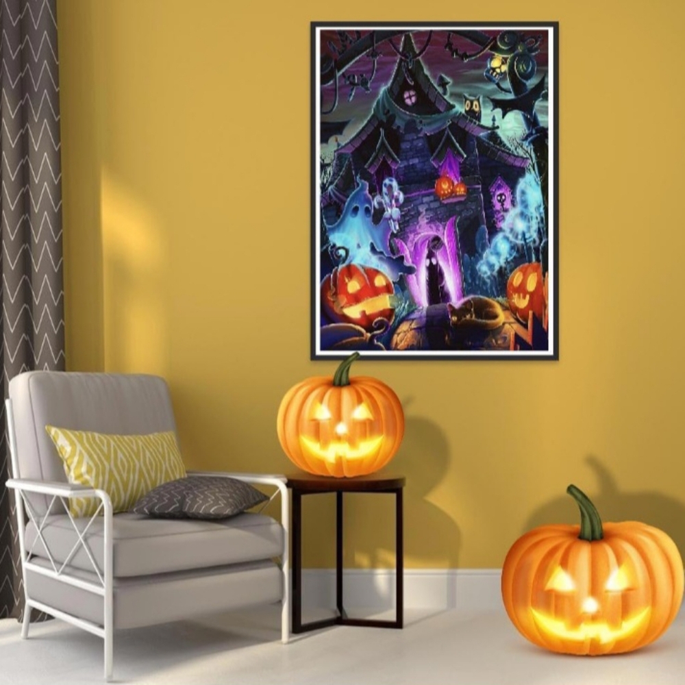 Spooky Halloween Haunted House Ghosts Purple Diamond Painting Kit New - Picture 3 of 6